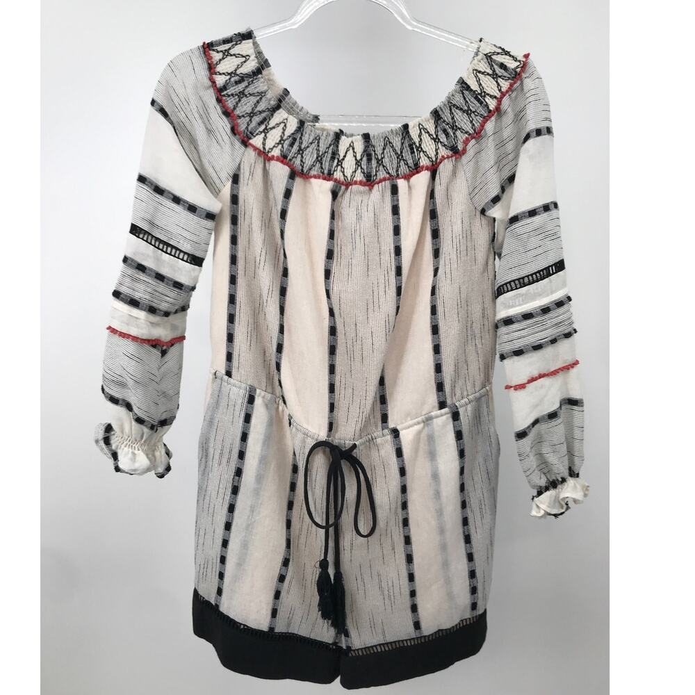 Hei Hei Ivory Black Striped Off Shoulder Long Sleeve Romper Size XS